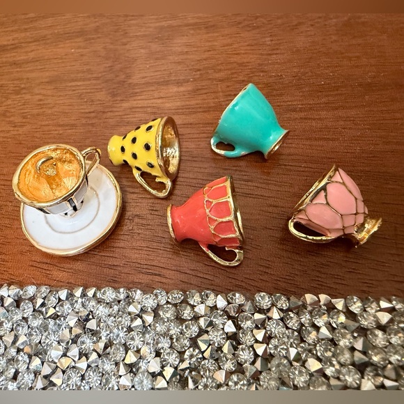 Teacup metal beads jewelry gold tea cup saucer charm pendant Kate Spade necklace - Picture 3 of 8